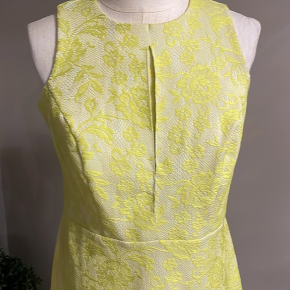 RIVER ISLAND woman’s NEON YELLOW floral LACE shift dress size 36 euro stretch - Picture 3 of 13